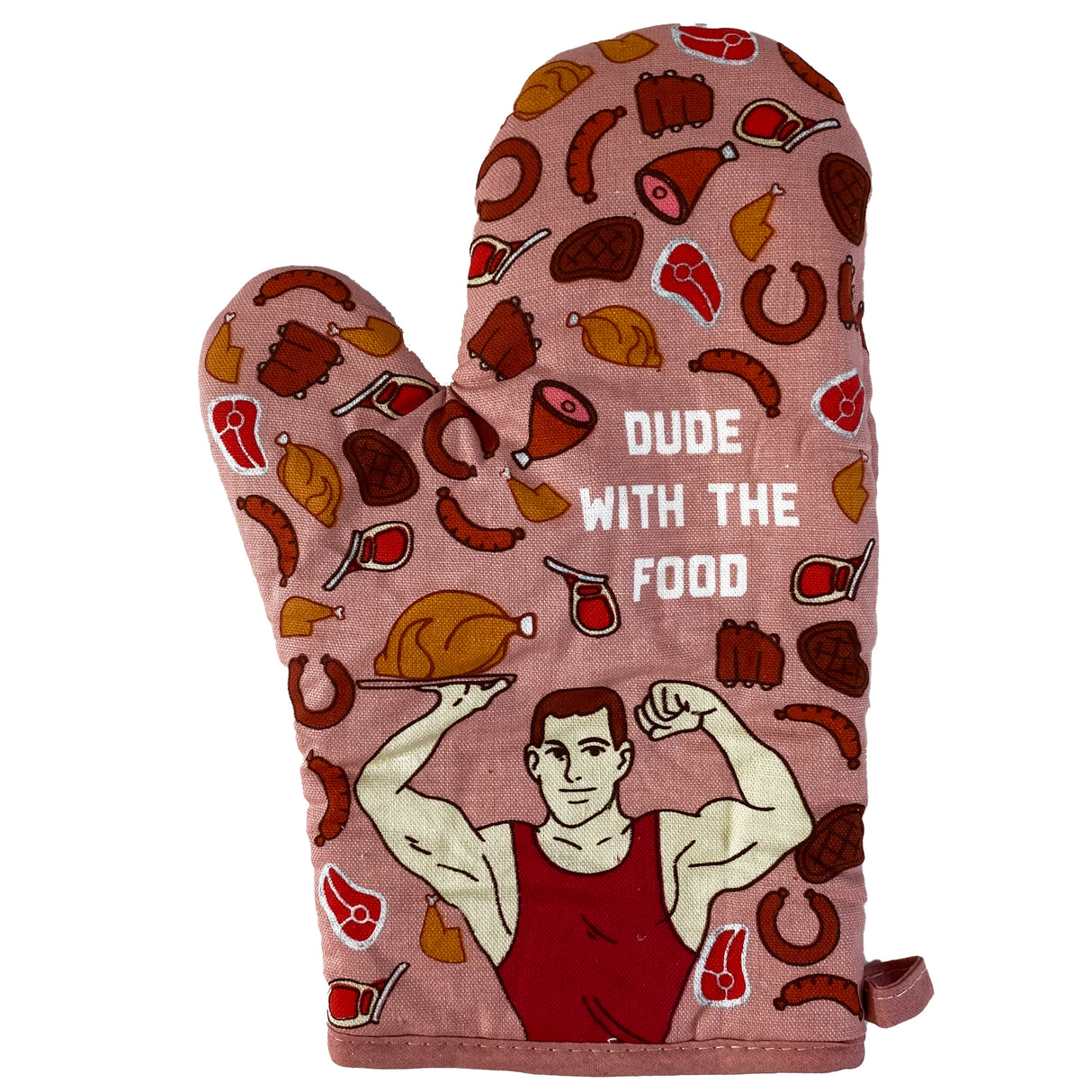 Dude With The Food Oven Mitt Funny Meat Chef BBQ Protein Graphic Kitchen Glove