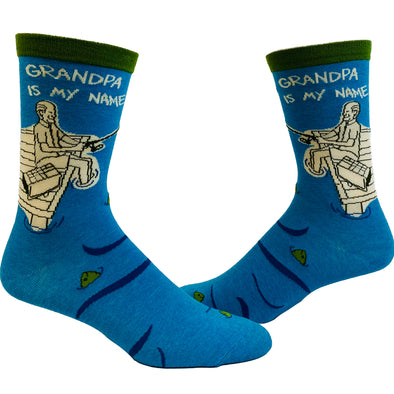 Men's Grandpa Is My Name Fishing Is My Game Socks Funny Grandfather Fisherman Novelty Footwear