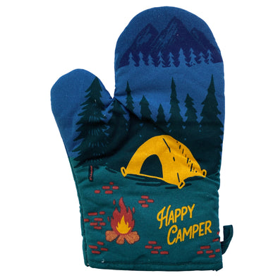 Happy Camper Oven Mitt Hiking Campfire Forest Nature Bonfire Kitchen Glove