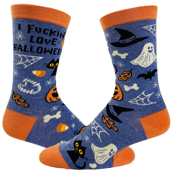 Women's I Fucking Love Halloween Socks Funny Spooky Costume Party Novelty Ghost Black Cat Footwear