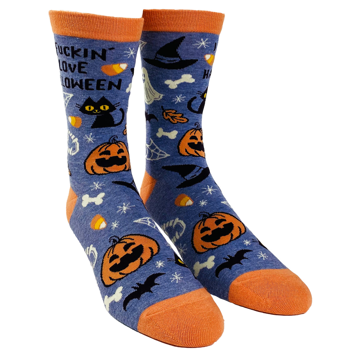 Women's I Fucking Love Halloween Socks Funny Spooky Costume Party Novelty Ghost Black Cat Footwear