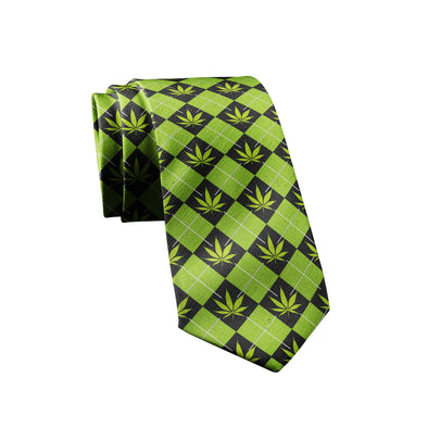 Marijuana Argyle Necktie Funny 420 Stoner Formalwear Pot Leaf Tie For Party