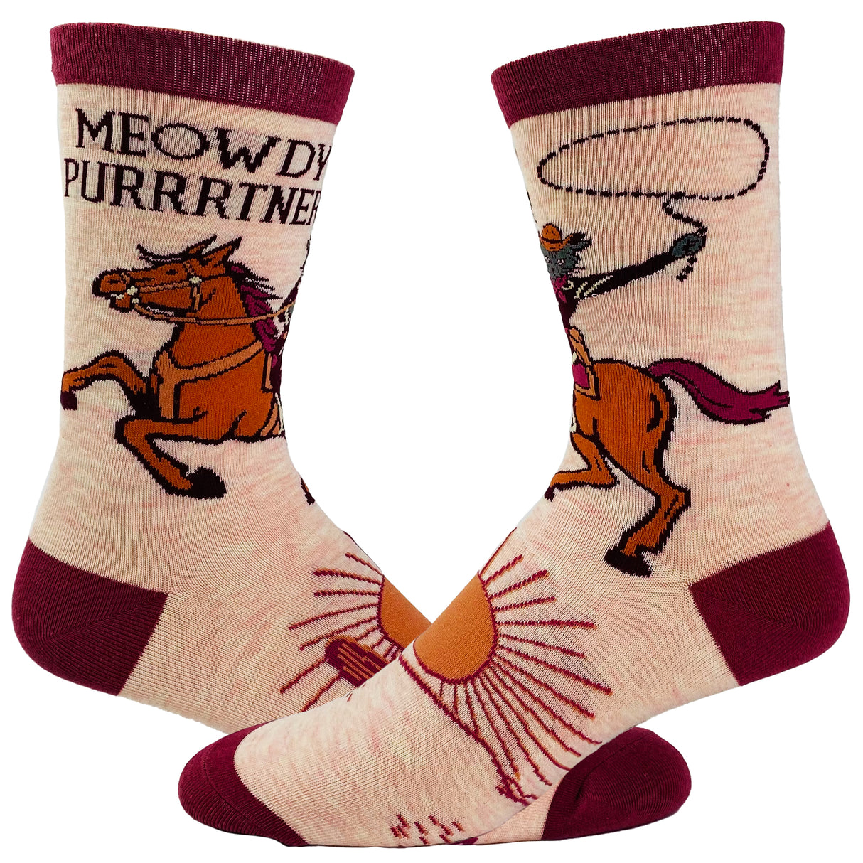 Women's Meowdy Purrtner Socks Funny Howdy Partner Cowboy Cat Novelty Footwear