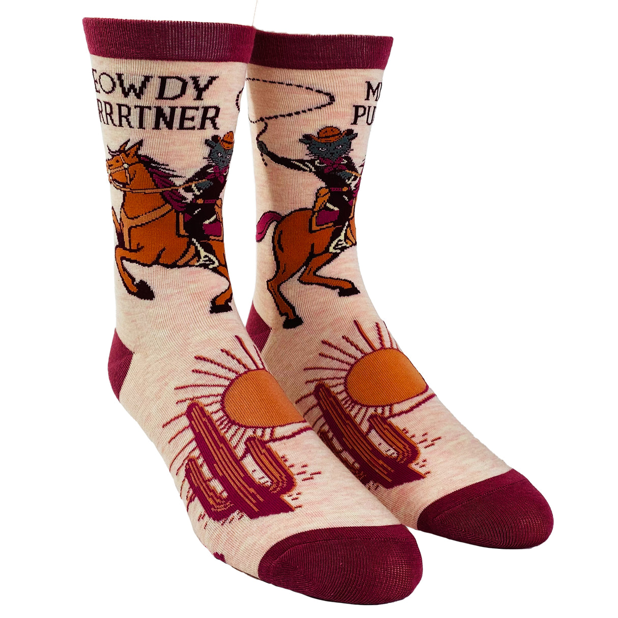 Youth Meowdy Purrtner Socks Funny Howdy Partner Cowboy Cat Novelty Footwear