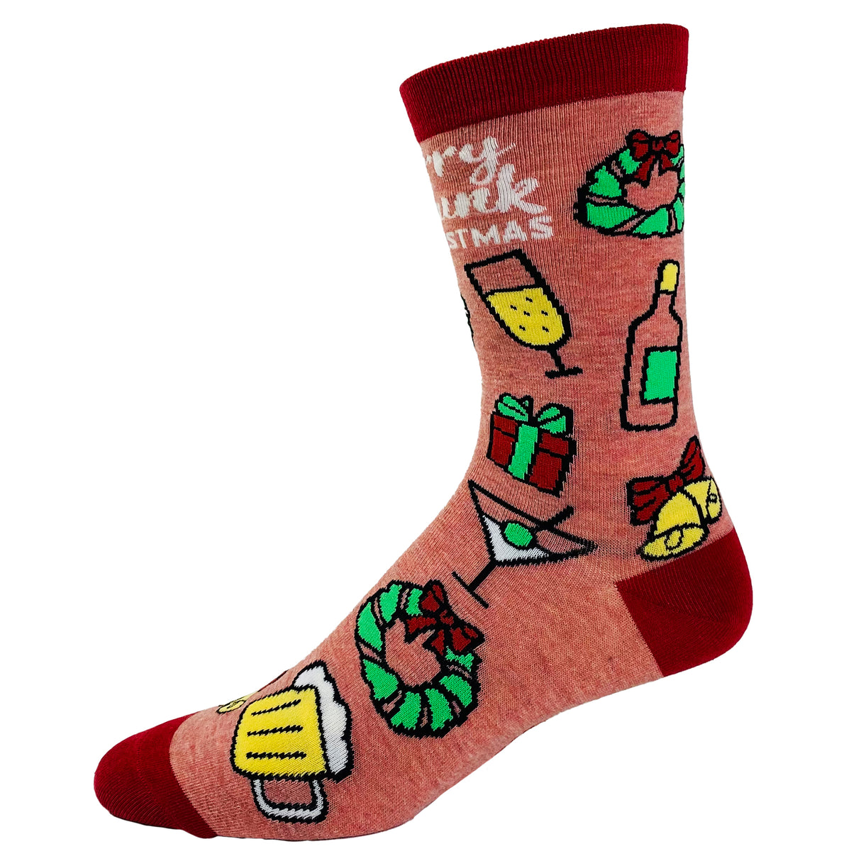 Women's Merry Drunkmas Socks Funny Christmas Party Beer Wine Lover Novelty Footwear