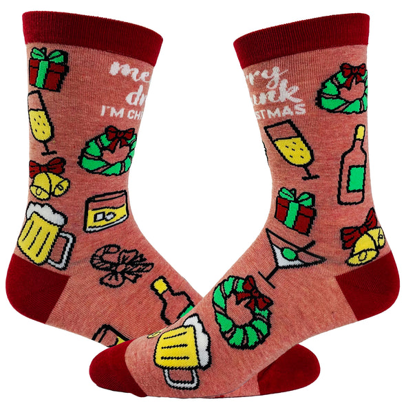 Women's Merry Drunkmas Socks Funny Christmas Party Beer Wine Lover Novelty Footwear