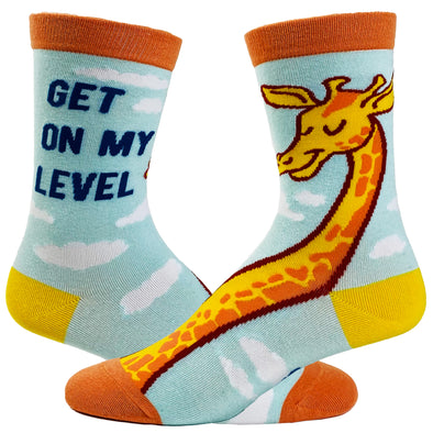 Youth Get On My Level Socks Funny Tall Giraffe Novelty Graphic Footwear