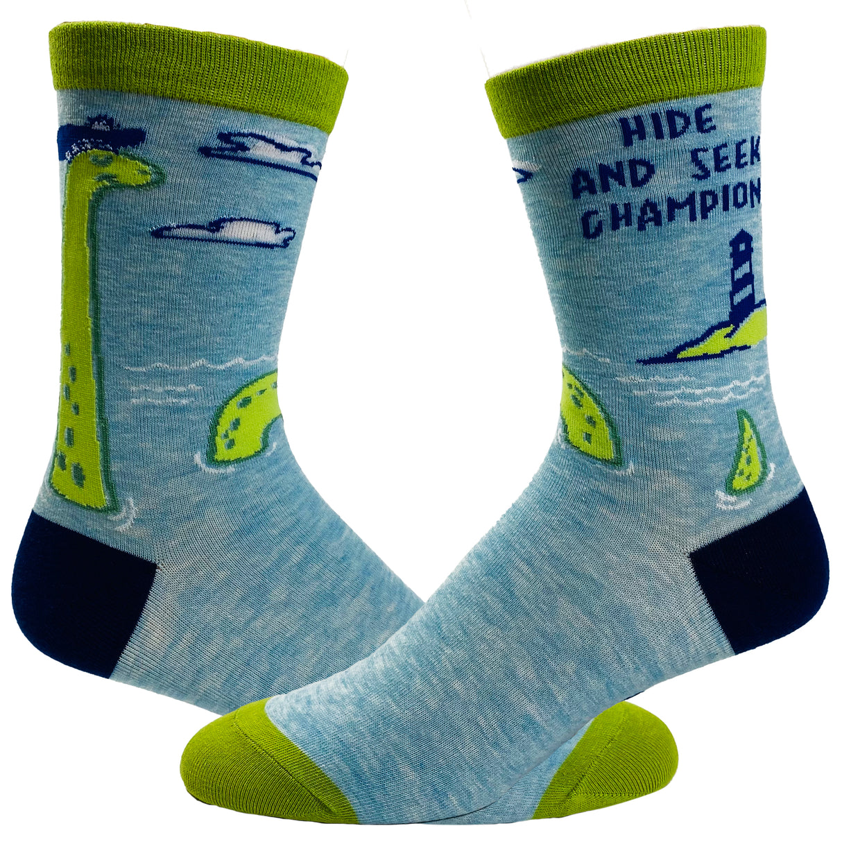 Women's Hide And Seek Champion Socks Funny Loch Ness Monster Novelty Graphic Footwear