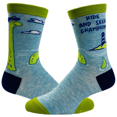 Youth Hide And Seek Champion Socks Funny Loch Ness Monster Novelty Graphic Footwear
