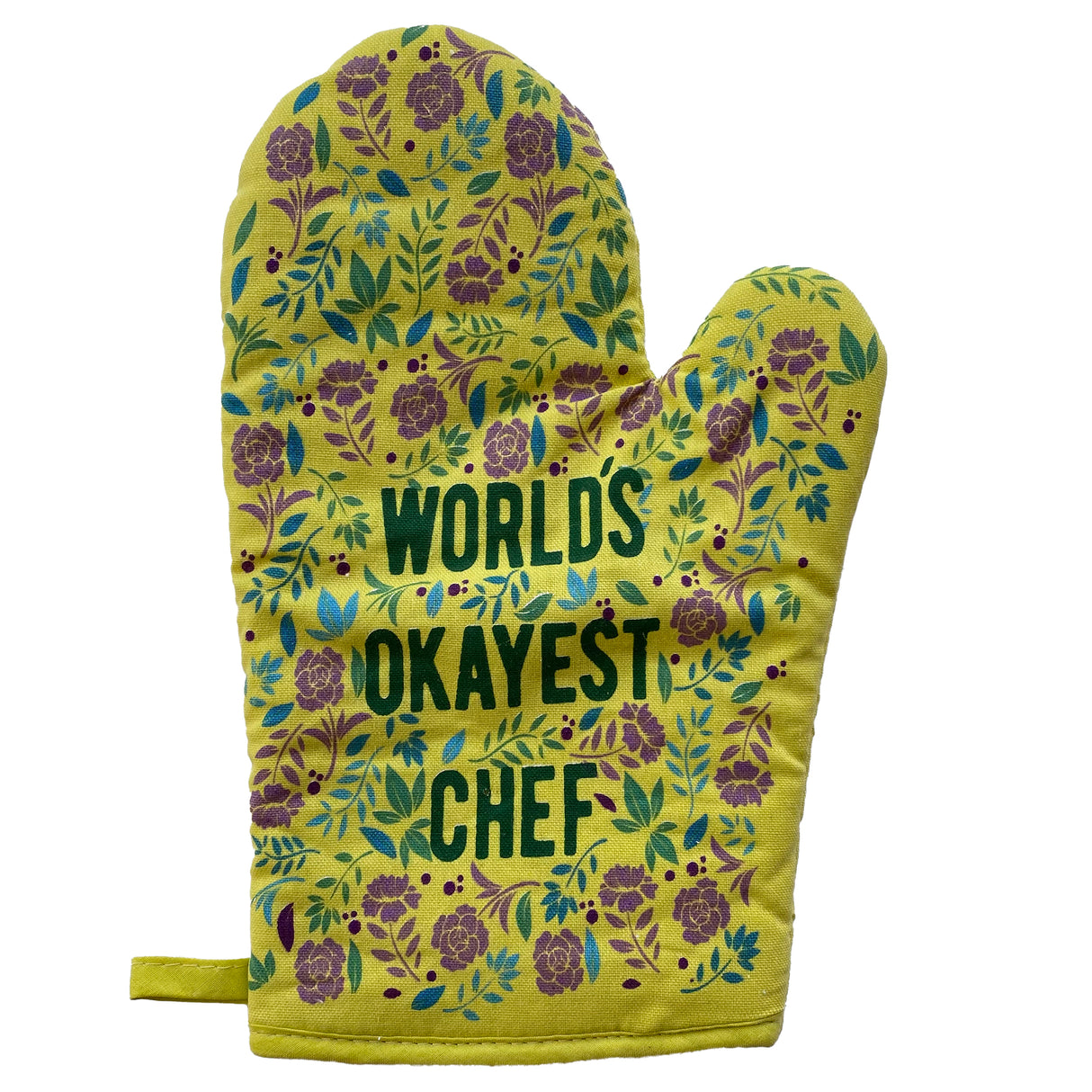 World's Okayest Chef Oven Mitt Funny Cooking Floral Kitchen Glove Gag Gift