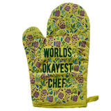 World's Okayest Chef Oven Mitt Funny Cooking Floral Kitchen Glove Gag Gift