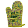 World's Okayest Chef Oven Mitt Funny Cooking Floral Kitchen Glove Gag Gift