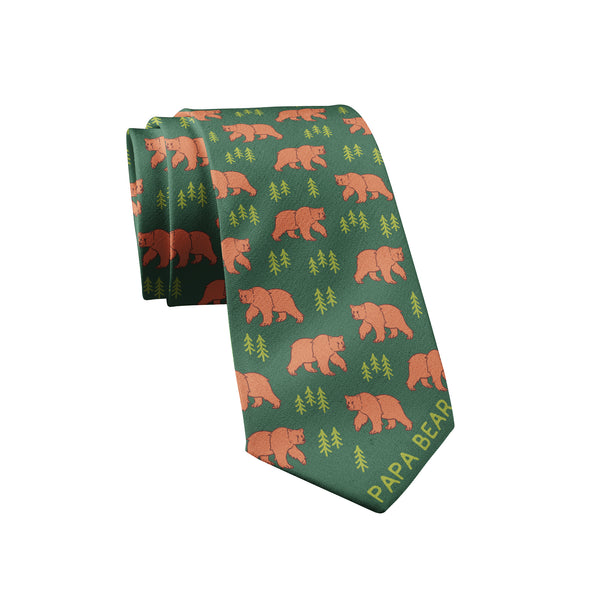 Papa Bear Necktie Funny Camping Hiking Father's Day Family Dad Tie