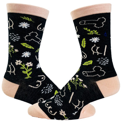 Women's Penis Boobs Flowers Socks Hilarious Graphic Footwear for Bachelorette Party