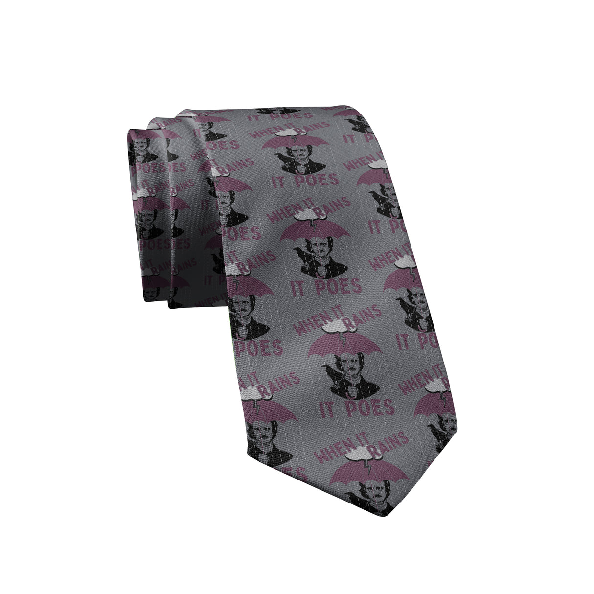 When It Rains It Poes Necktie Funny Neckties for Men Nerdy Tie Mens Novelty Neckties