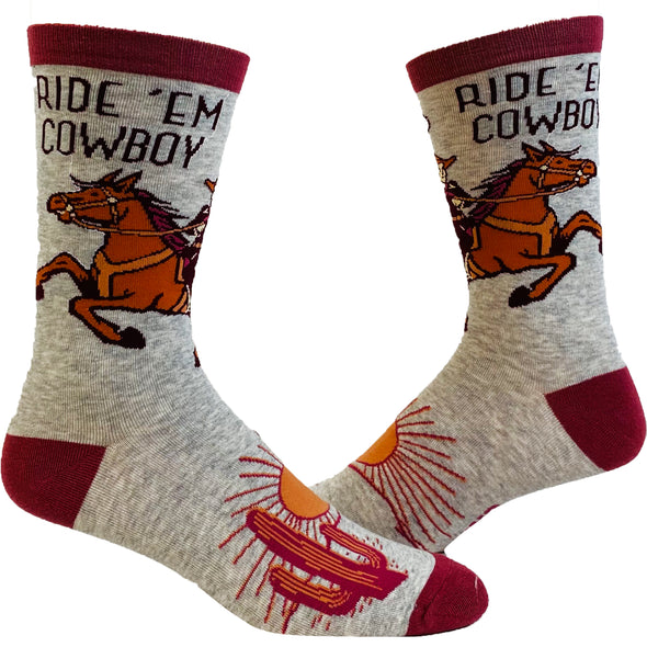 Men's Ride Em Cowboy Socks Funny Horseback Riding Desert Sun Novelty Western Footwear
