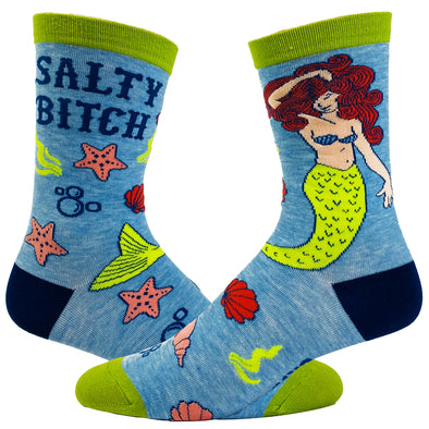 Women's Salty Bitch Socks Funny Mermaid Ocean Vacation Sea Hilarious Saying Footwear