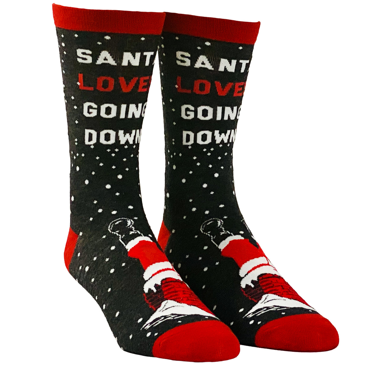 Men's Santa Loves Going Down Socks Funny Christmas Party Chimney Sexual Innuendo Novelty Footwear