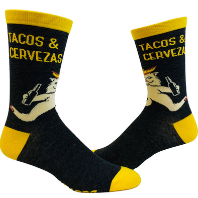Men's Tacos And Cervezas Socks Funny Cinco De Mayo Cat Gato Novelty Footwear