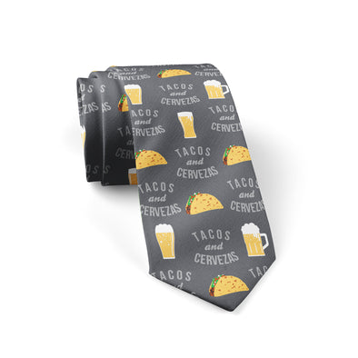 Tacos And Cervezas Necktie Funny Cinco De Mayo Beer Lover Graphic Office Party Tie