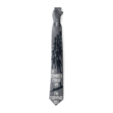 If Zombies Chase Us I'm Tripping You Necktie Funny Halloween Undead Sarcastic Graphic Tie