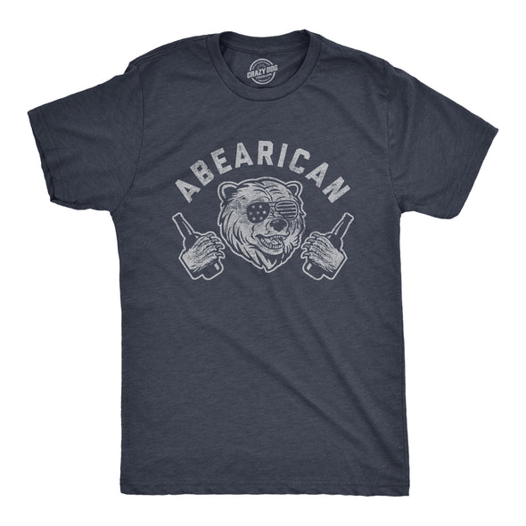 Mens Abearican Tshirt Funny Beer Drinking 4th Of July Party Bear Graphic Tee