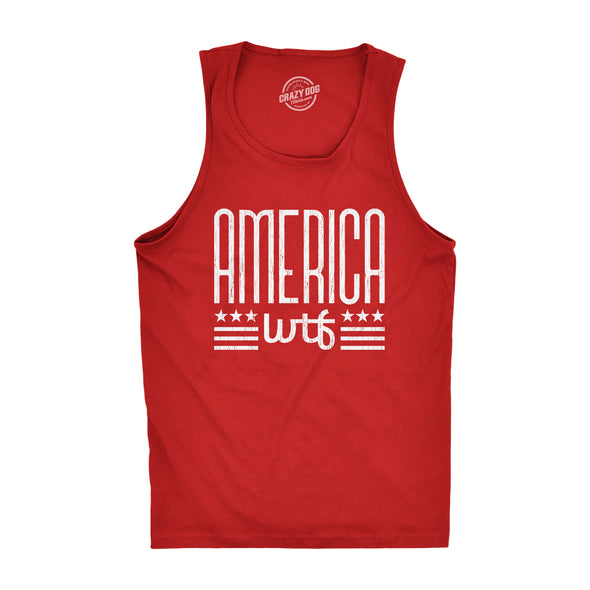 Mens America WTF Fitness Tank Funny 4th Of July Independence Day What The Fuck Graphic Tanktop