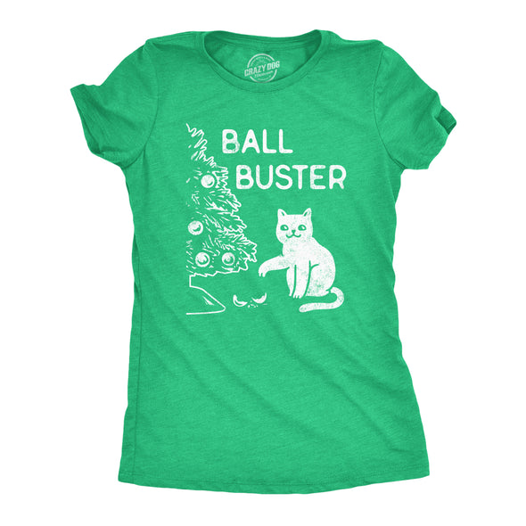 Womens Ball Buster Tshirt Funny Christmas Tree Cat Ornaments Graphic Tee