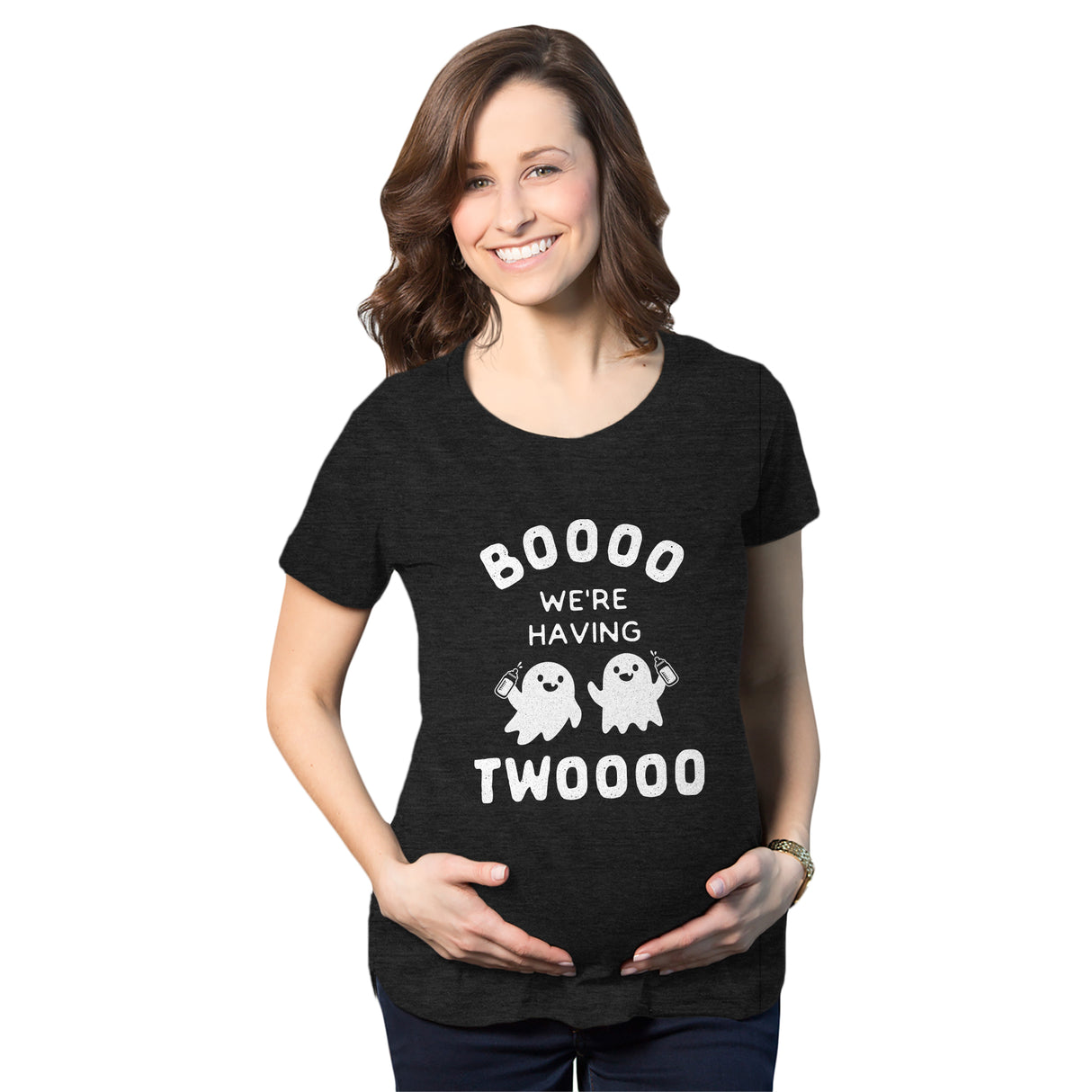 Maternity Boo We're Having Two Tshirt Funny Pregnancy Twins Announcement Halloween Tee