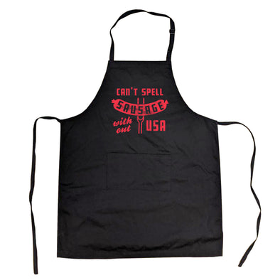 Can't Spell Sausage Without USA Cookout Apron Funny 4th Of July Cookout Kitchen Smock