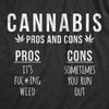 Mens Cannabis Pros And Cons Tshirt Funny Weed 420 Stoner Graphic Novelty Tee