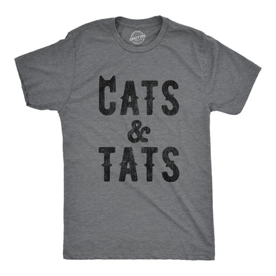 Mens Cats And Tats T shirt Funny Tatoo Graphic Cat Dad Saying Hilarious