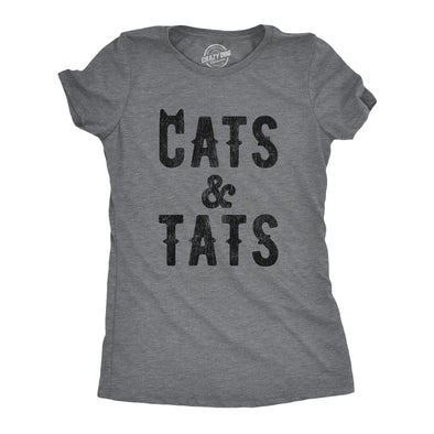 Womens Cats And Tats T shirt Funny Tatoo Graphic Cat Dad Saying Hilarious