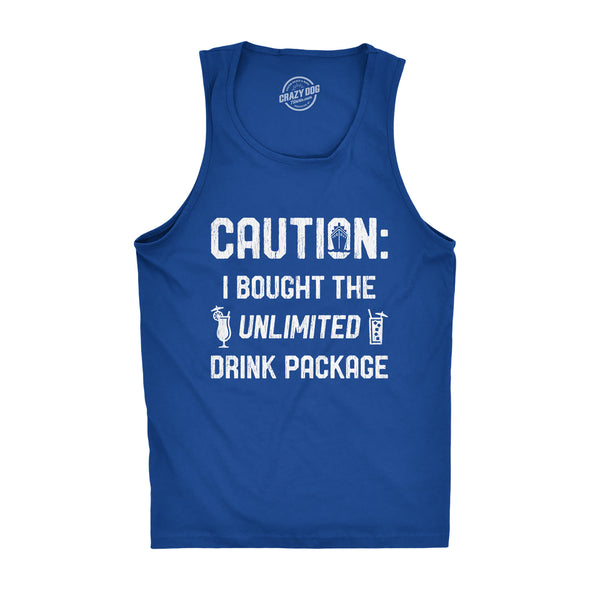 Mens Caution I Bought The Unlimited Drink Package Fitness Tank Funny Cruise Vacation Tanktop