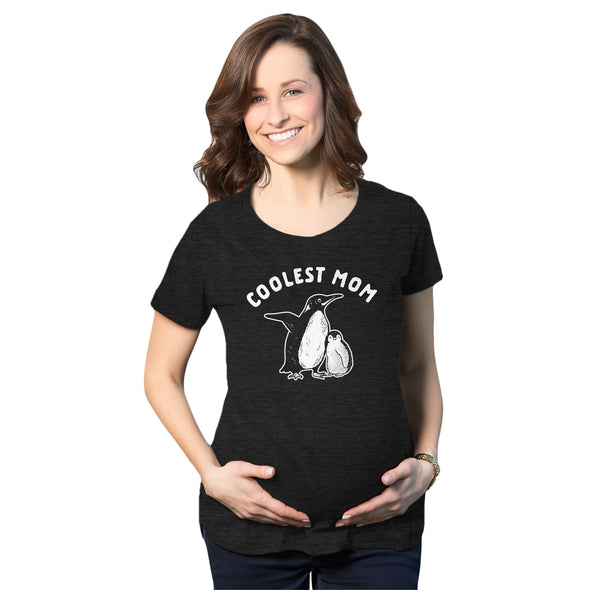Maternity Coolest Mom Tshirt Cute Penguin Pregnancy Mothers Day Bump Graphic Novelty Tee