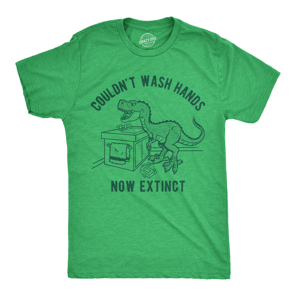 Mens Couldn't Wash Hands Now Extinct T shirt Funny Trex Dinosaur Graphic Novelty Tee