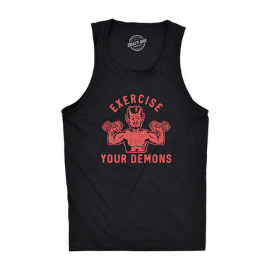 Mens Exercise Your Demons Fitness Tank Funny Halloween Fitness Workout Devil Graphic Tanktop