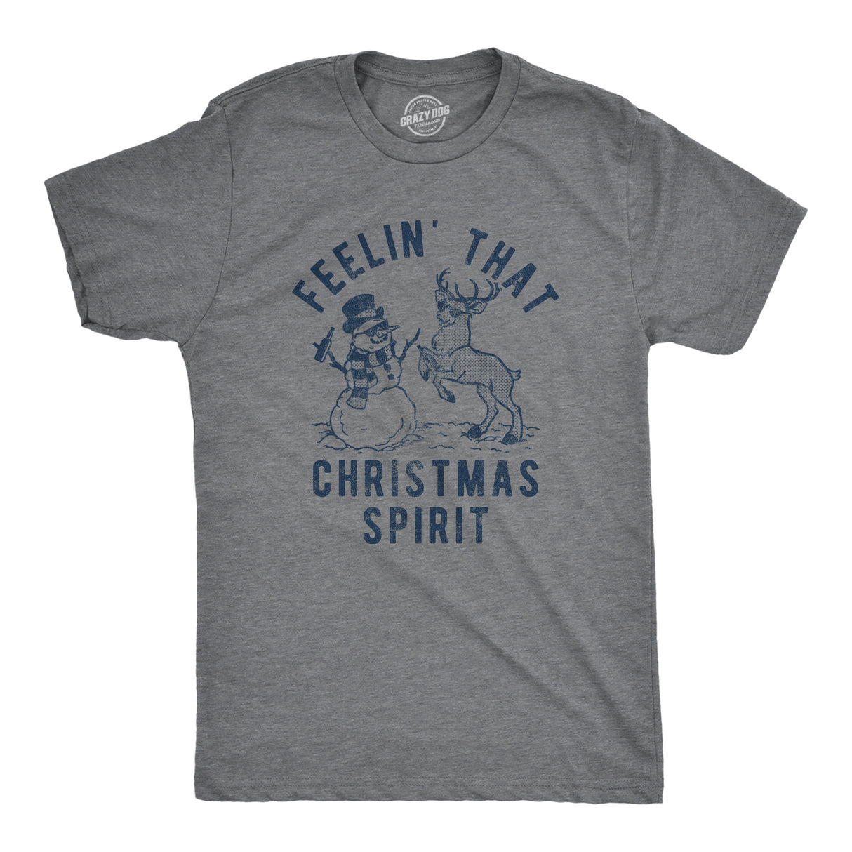 Mens Feelin' That Christmas Spirit T Shirt Funny Reindeer Snowman Party Graphic Tee
