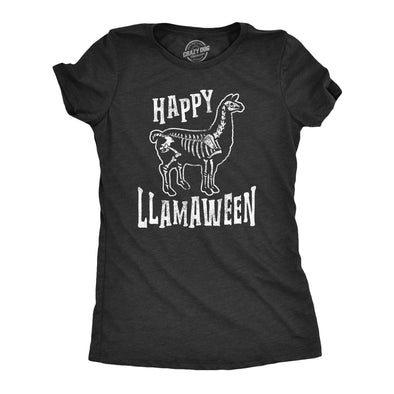 Womens Happy Llamaween Tshirt Funny Llama X-Ray Skeleton Halloween Tshirt