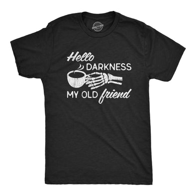 Mens Hello Darkness My Old Friend Tshirt Funny Skeleton Coffee Lover Graphic Tee