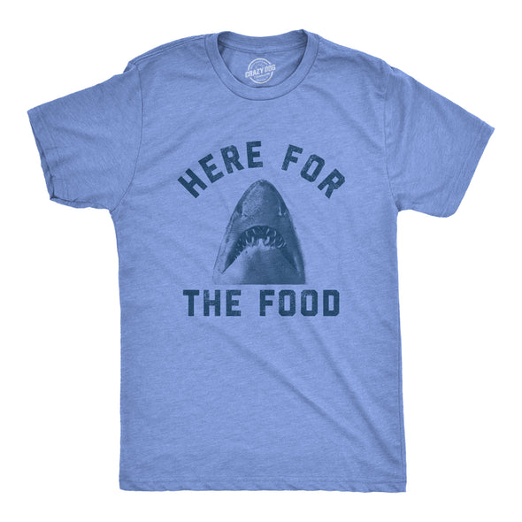 Mens Here For The Food Tshirt Funny Shark Novelty Great White Graphic Tee