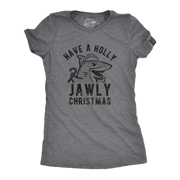 Womens Have A Holly Jawly Christmas Tshirt Funny Holiday Shark Graphic Tee