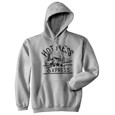 Hot Mess Express Hoodie Funny Party Hangover Train Hooded Sweatshirt (Heather Grey) -