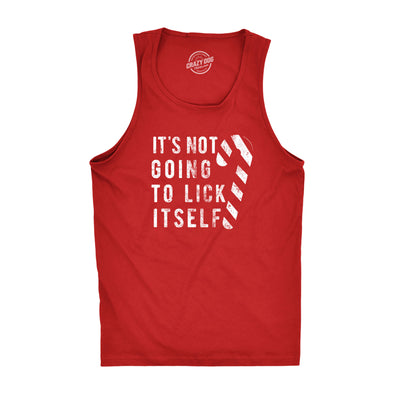 Mens It's Not Going To Lick Itself Fitness Tank Funny Christmas Candycane Graphic Tanktop