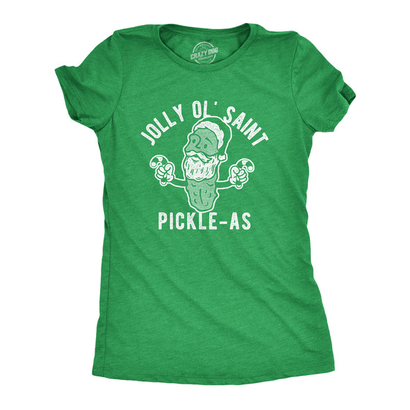 Womens Jolly Ol Saint Pickle-As Tshirt Funny Christmas Santa Pickle Graphic Tee