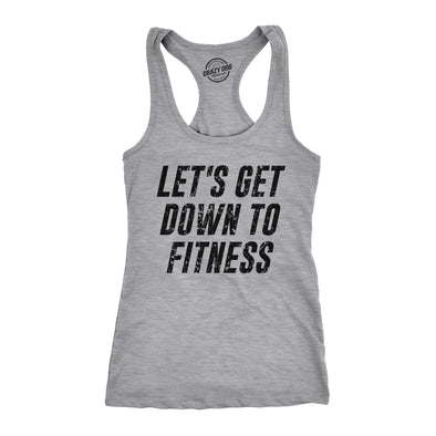 Let's Get Down To Fitness Womens Fitness Tank Funny Workout Gym Graphic Shirt