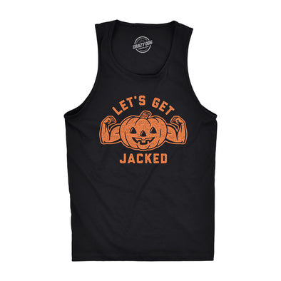 Mens Fitness Tank Let's Get Jacked Tanktop Funny Halloween Pumpkin Jack-o-lantern Shirt