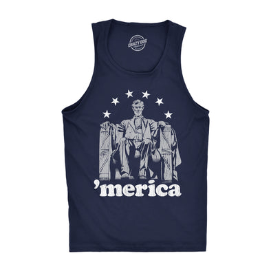 Mens Fitness Tank Abe Lincoln 'Merica Tanktop Funny 4th of July USA Patriotic Graphic Novelty Shirt
