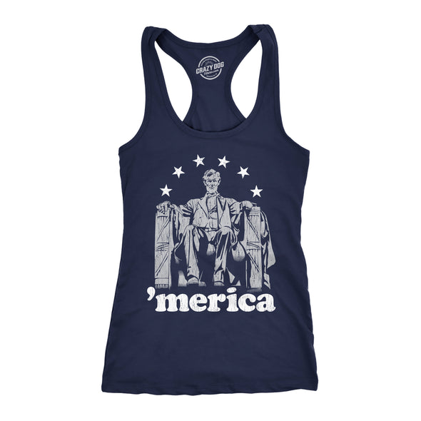 Womens Fitness Tank Abe Lincoln 'Merica Tanktop Funny 4th of July USA Patriotic Graphic Novelty Shirt
