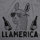 Mens Llamerica Tshirt Funny 4th Of July Patriotic Beer Drinking Llama Graphic Novelty Party Tee